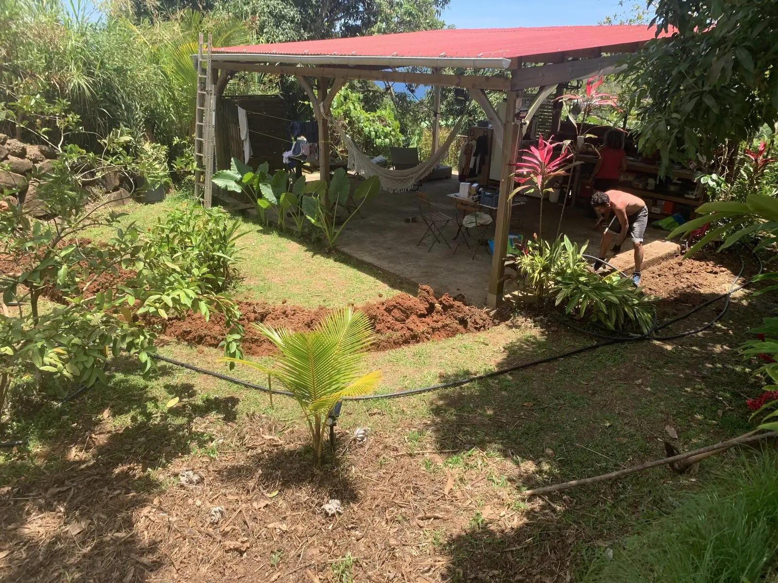 Garden works and pipe installation at Les Vendredis, Sainte-Luce, Martinique